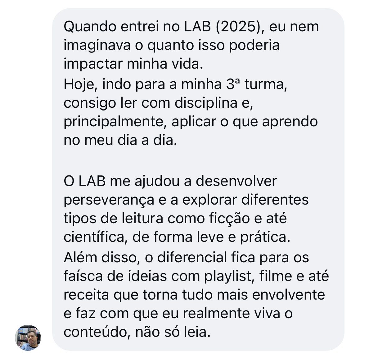 Depoimento de aluno do Laboratório de Papel